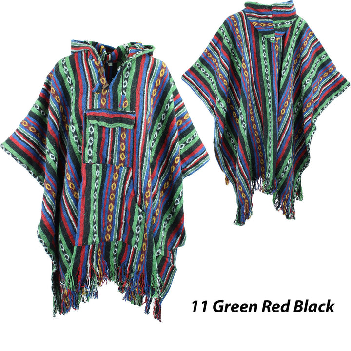 Brushed Gheri Cotton Poncho - 11 Green Red Black