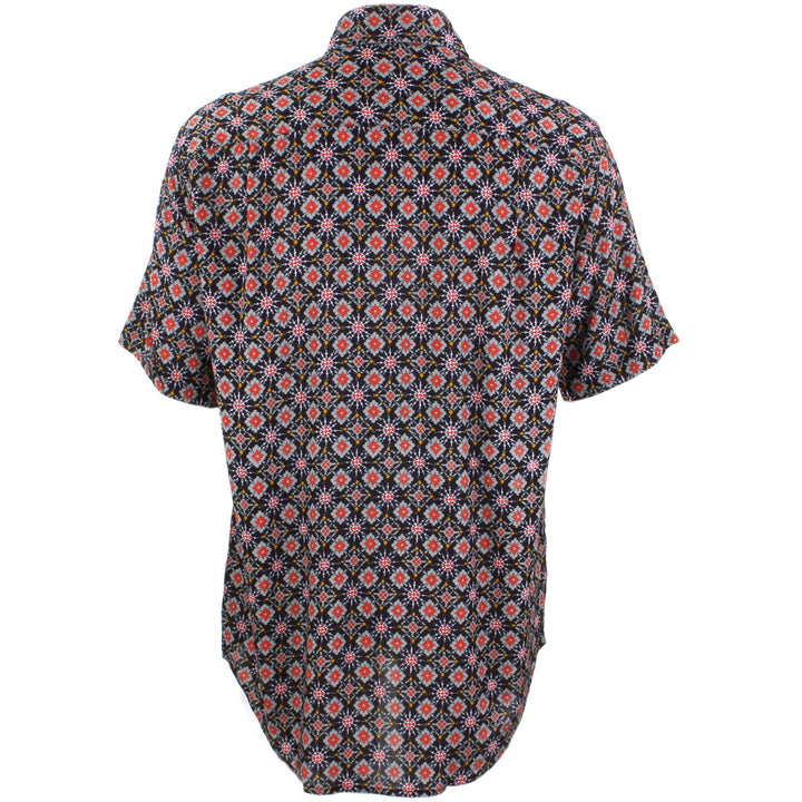 Regular Fit Short Sleeve Shirt - Black Red & Grey Abstract