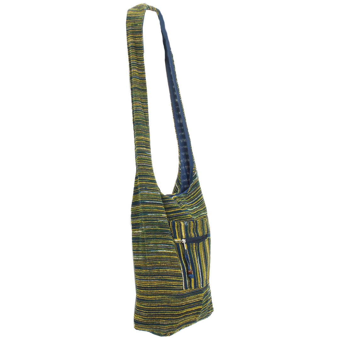 Striped Chenille Sling Shoulder Bag - Navy Yellow