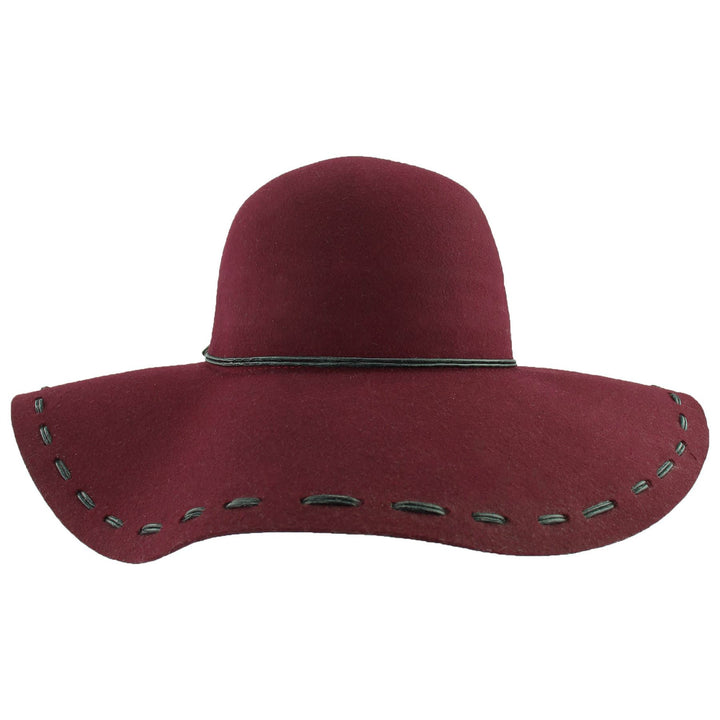 100% Wool felt wide brim floppy hat with cord band - Wine (57cm)