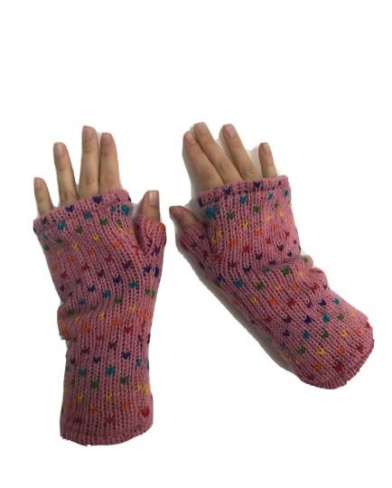 Wool Knit Fleece Lined  Wrist Warmers - Tik Tik Light Pink
