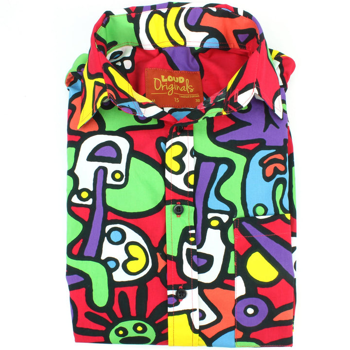 Tailored Fit Short Sleeve Cotton Shirt - Tiffy Print - Red