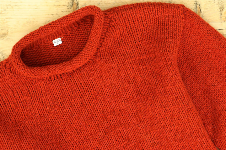 Hand Knitted Wool Jumper - Plain Burnt Orange