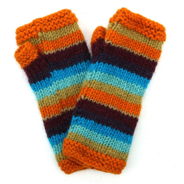 Hand Knitted Wool Arm Warmer - Stripe Retro C