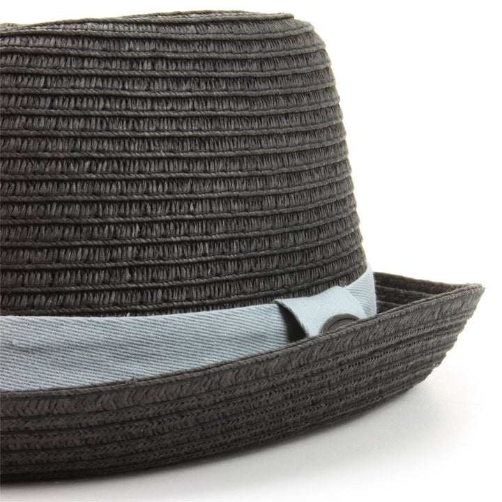Straw Paper Pork Pie Hat - Black