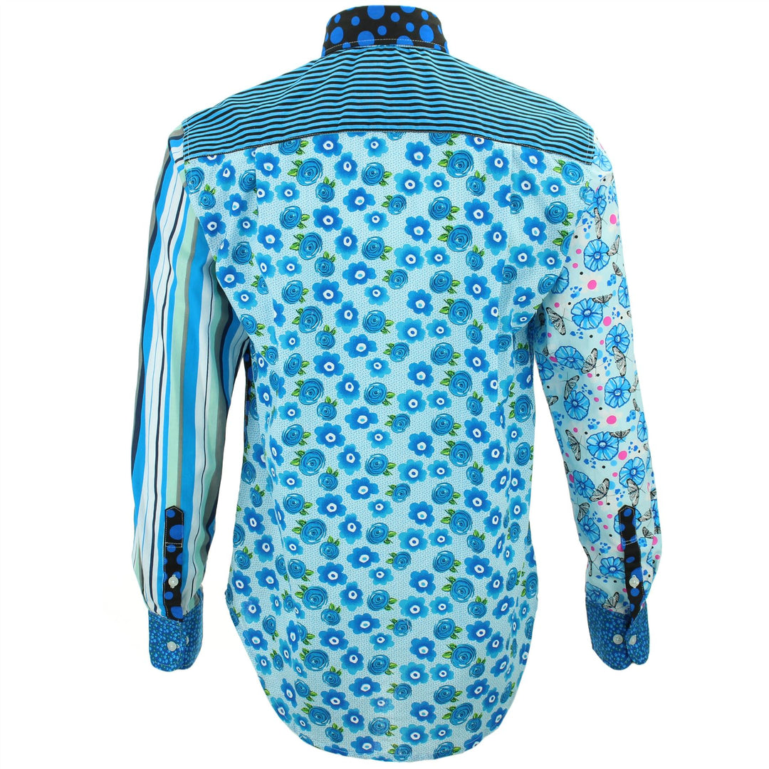 Regular Fit Long Sleeve Shirt - Random Mixed Panel - Blues