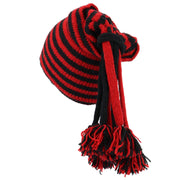 Hand Knitted Beanie Fountain Tassel Hat - Stripe Red Black