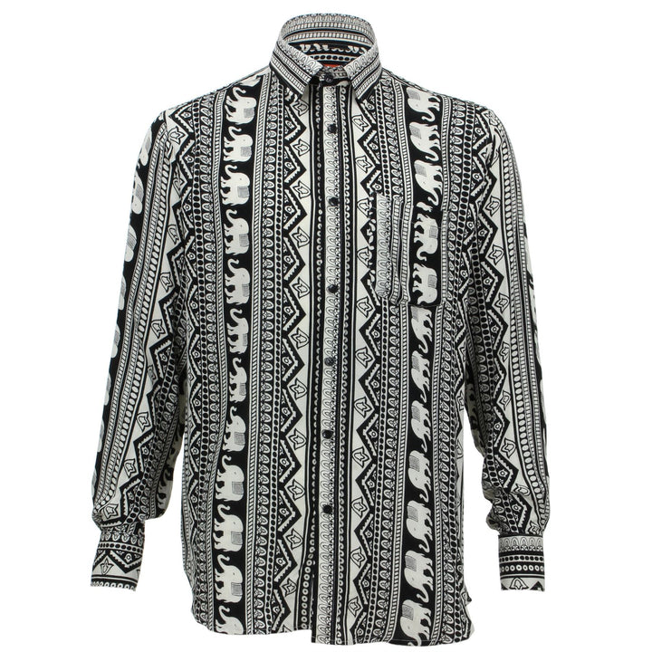 Regular Fit Long Sleeve Shirt - Black & White Elephants