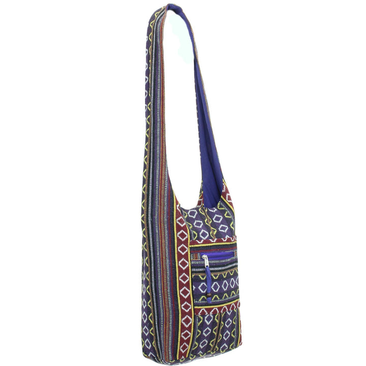 Diamond Pattern Canvas Sling Shoulder Bag - Purple