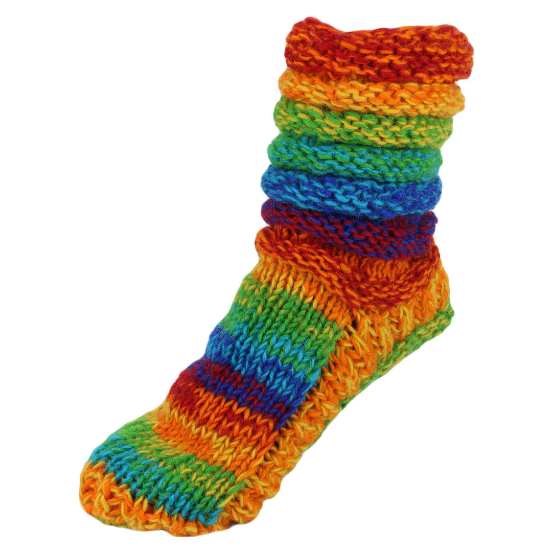 Hand Knitted Wool Slipper Socks Lined - SD Shredded Rainbow