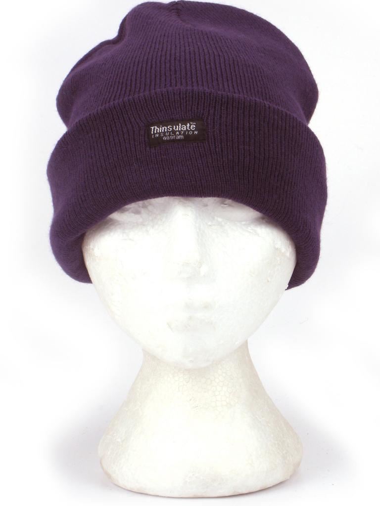 Fine Knit Beanie Hat - Purple