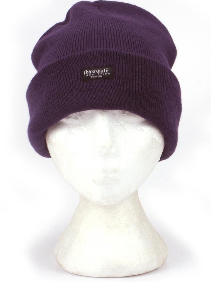 Fine Knit Beanie Hat - Purple