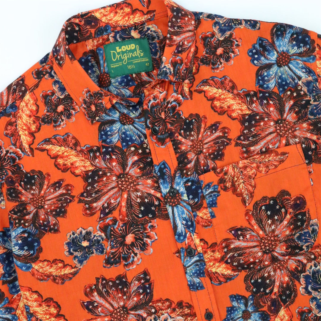 Regular Fit Short Sleeve Shirt - Burnt Orange Floral