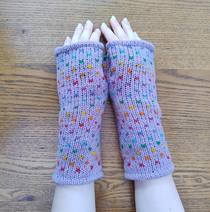 Wool Knit Fleece Lined  Wrist Warmers - Tik Tik Lilac