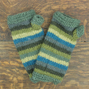 Hand Knitted Wool Arm Warmer - Stripe Green Blue