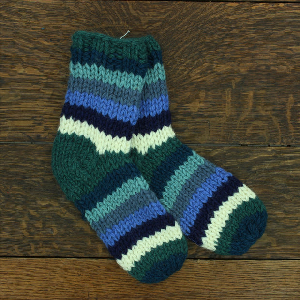 Hand Knitted Wool Ankle Socks - Stripe Blue White
