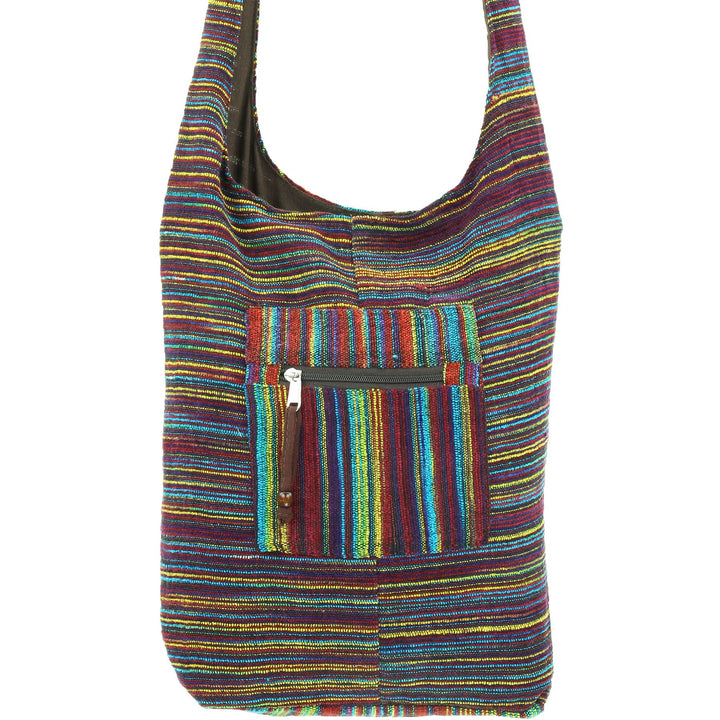 Striped Chenille Sling Shoulder Bag - Multi - Brown Lining