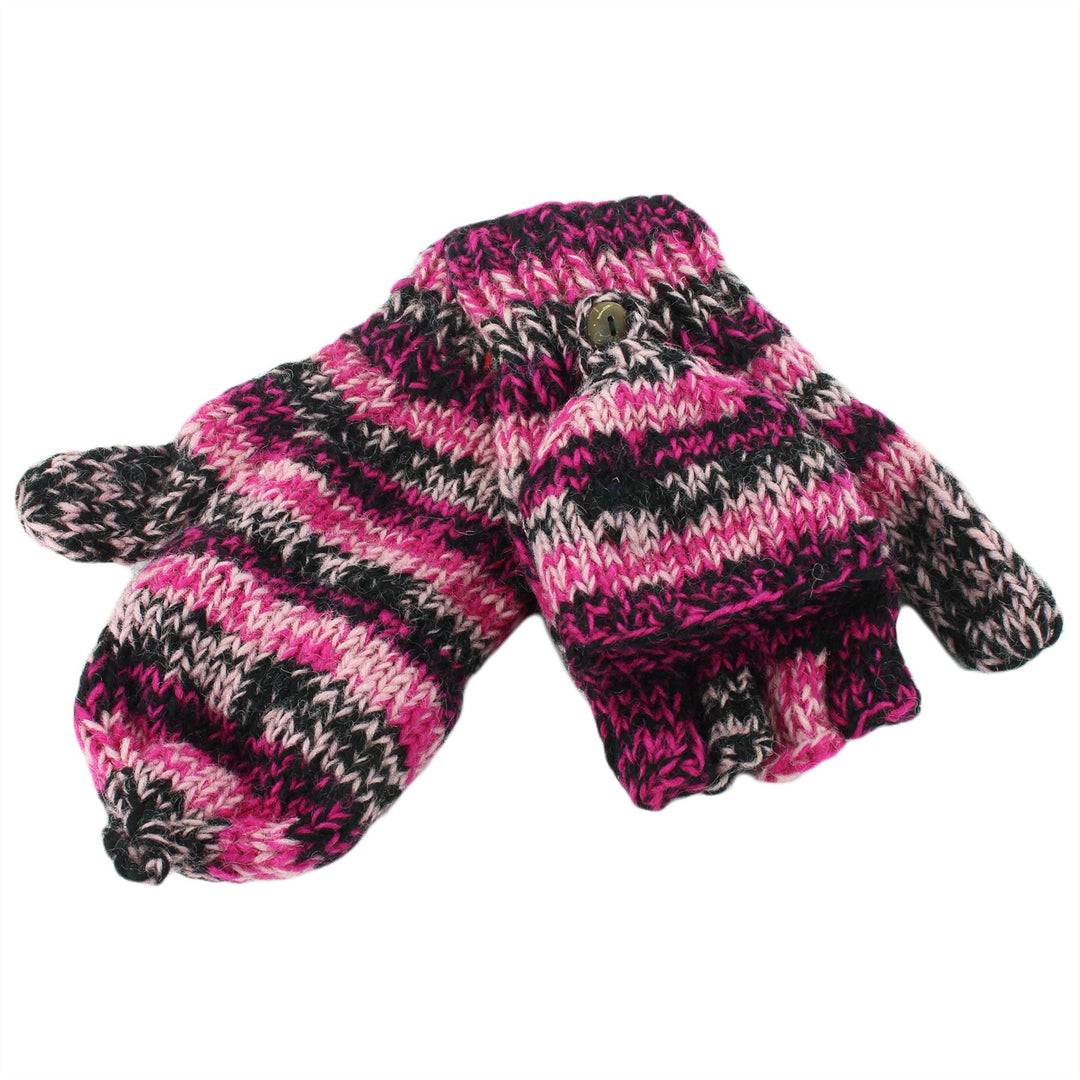 Wool Knit Shooter Gloves - Black Pink SD