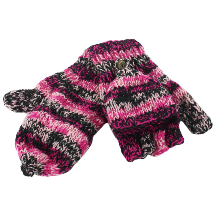 Wool Knit Shooter Gloves - Black Pink SD