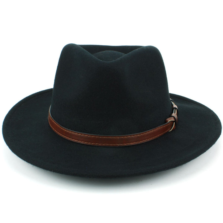Wool Fedora Hat with Faux Leather Band - Black