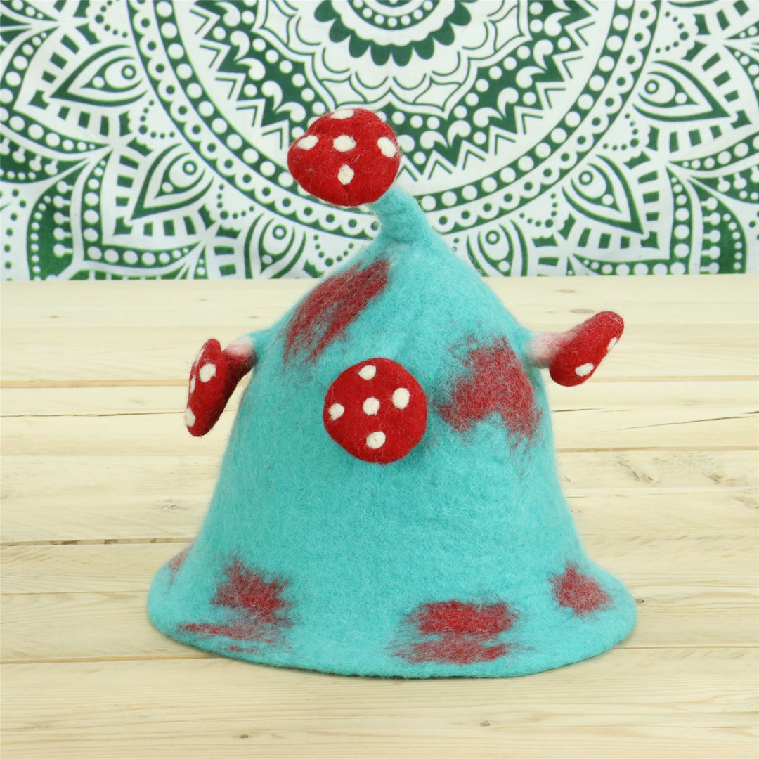LoudElephant Handcrafted Wool Felt Hat from Nepal - Toadstool Turquoise