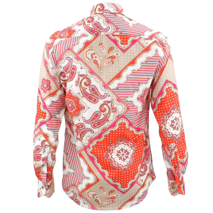 Tailored Fit Long Sleeve Shirt - Orange & Pink Paisley