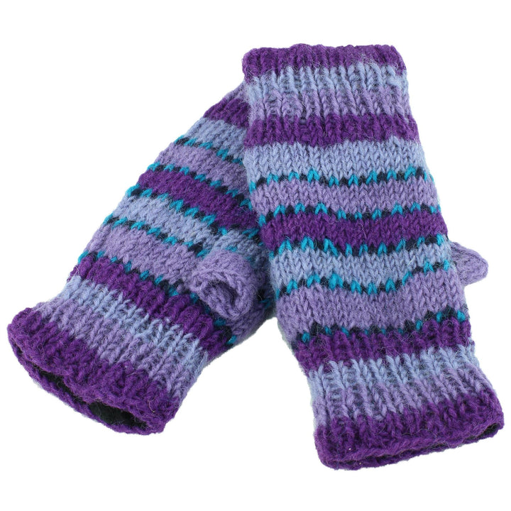 Wool Knit Arm Warmer - Stripe - Purple