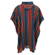 Brushed Cotton Long Hooded Poncho - Blue Red