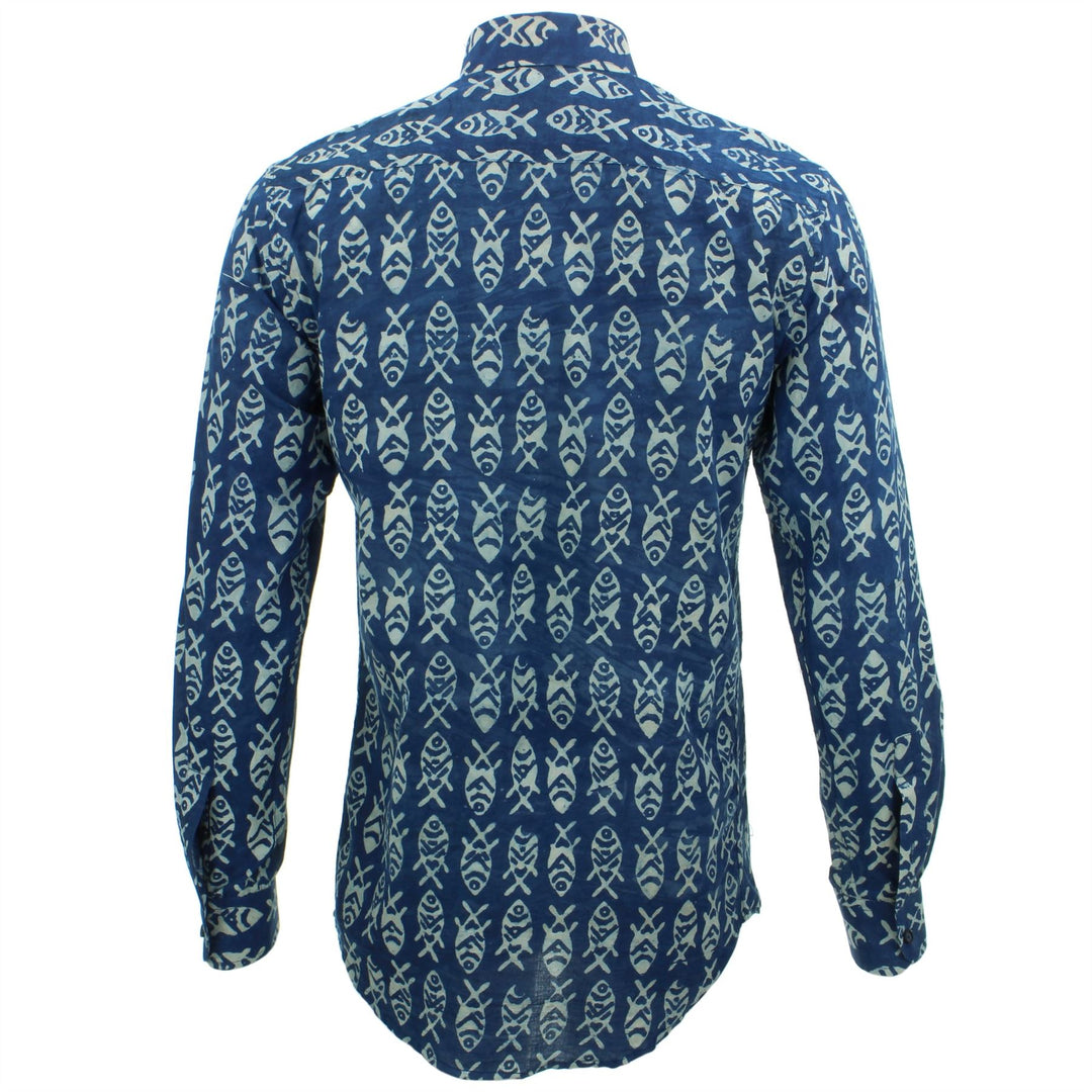 Tailored Fit Long Sleeve Shirt - Block Print - Fish