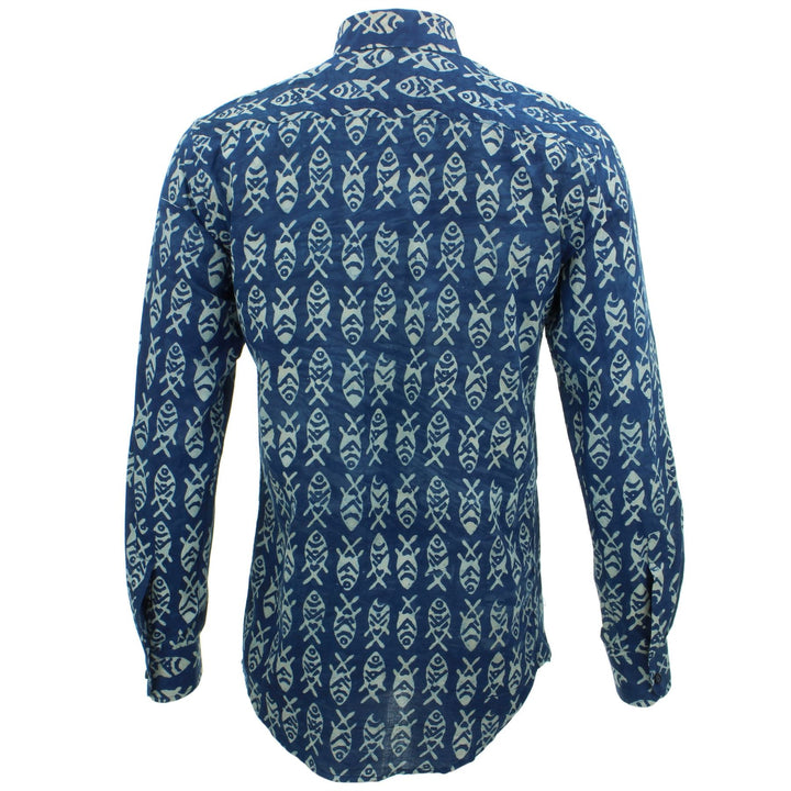 Tailored Fit Long Sleeve Shirt - Block Print - Fish