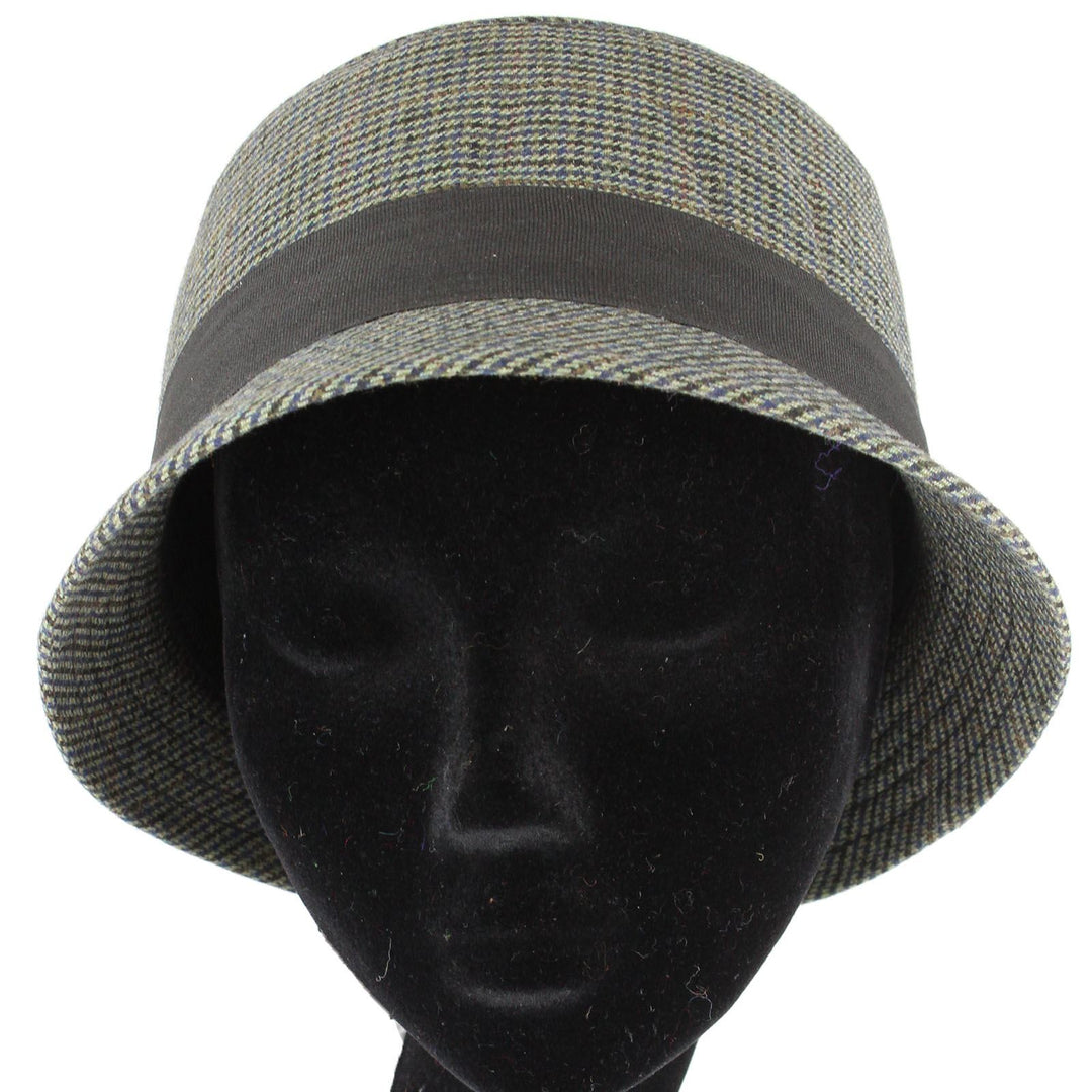 Tweed cloche hat with chunky band - Brown
