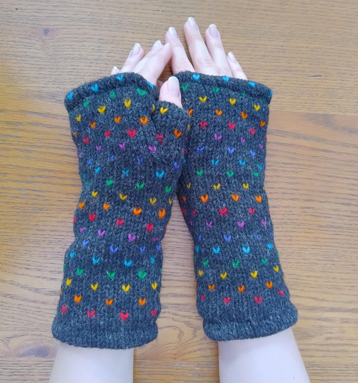 Wool Knit Fleece Lined  Wrist Warmers - Tik Tik Charcoal