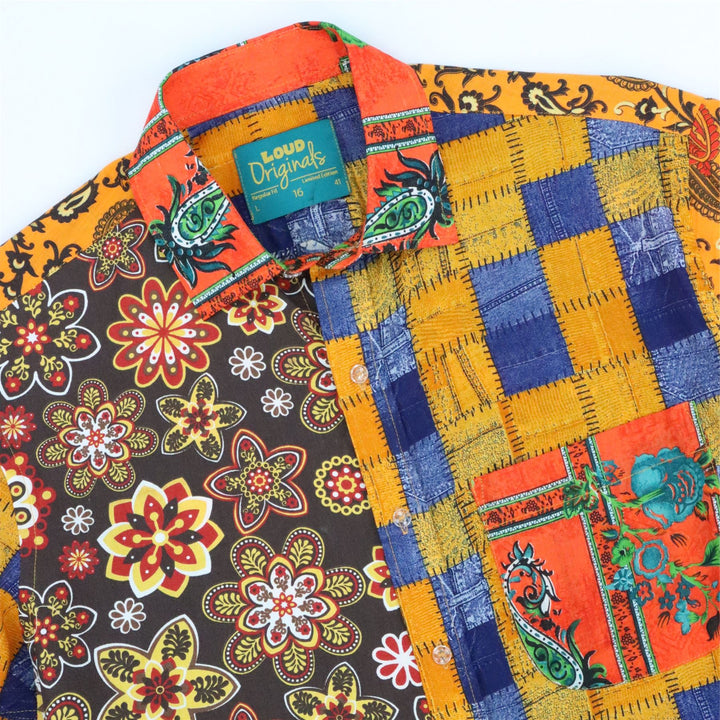 Regular Fit Short Sleeve Shirt - Orange Random Mixed Panel