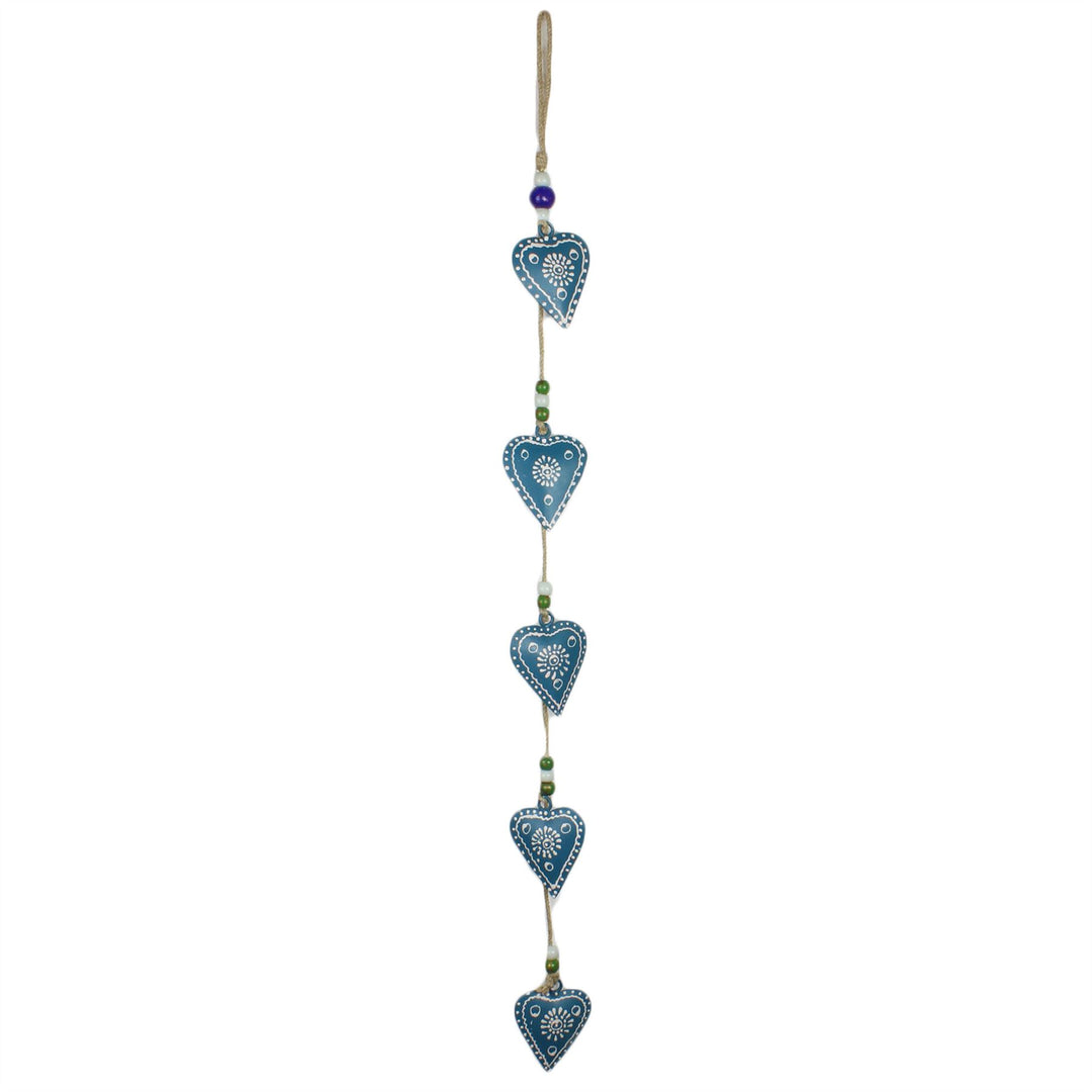 Hanging Mobile Decoration String of Hearts - Teal - Sand String