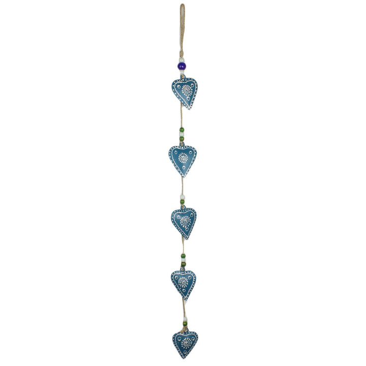 Hanging Mobile Decoration String of Hearts - Teal - Sand String