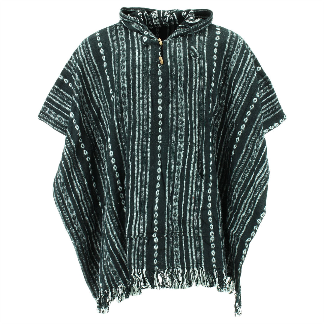 Brushed Cotton Hooded Poncho - Black Diamond