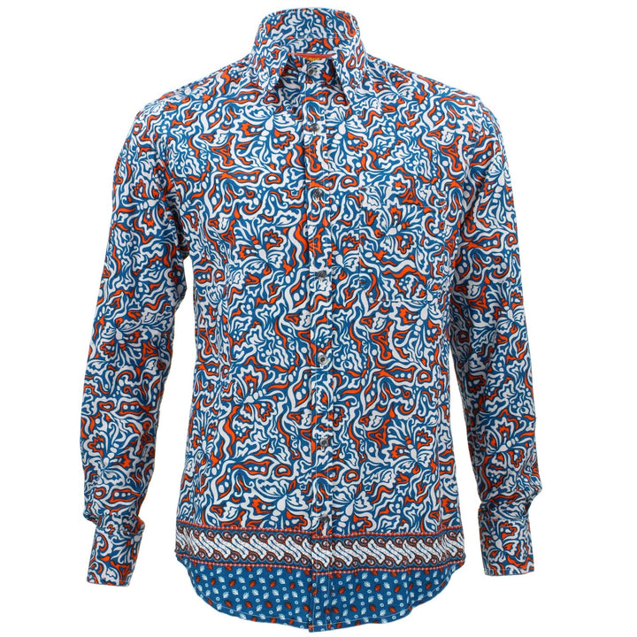 Tailored Fit Long Sleeve Shirt - Blue & Orange Abstract