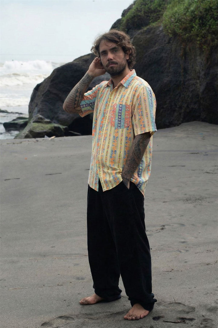 Regular Fit Short Sleeve Shirt - Folk Stripe Mixed Panel