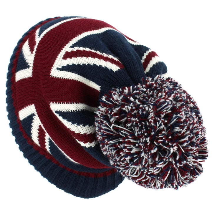 Union Jack Bobble Beanie Hat with Super Soft Fleece Lining