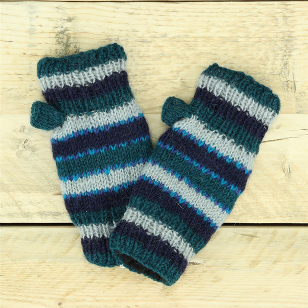 Hand Knitted Wool Arm Warmer - Tik Tik Blue Green