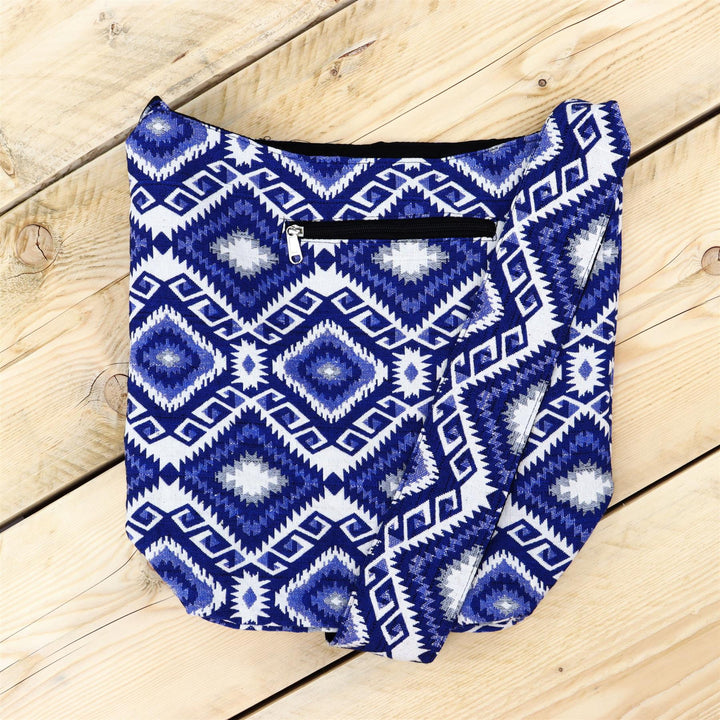 Cotton Canvas Sling Shoulder Bag - Blue Diamond