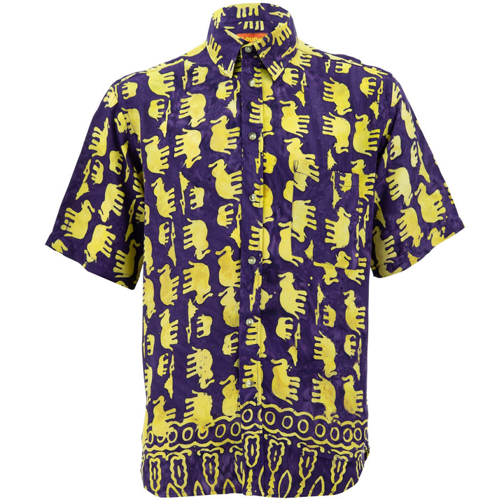 Regular Fit Short Sleeve Shirt - Herd of Elephants - Purple
