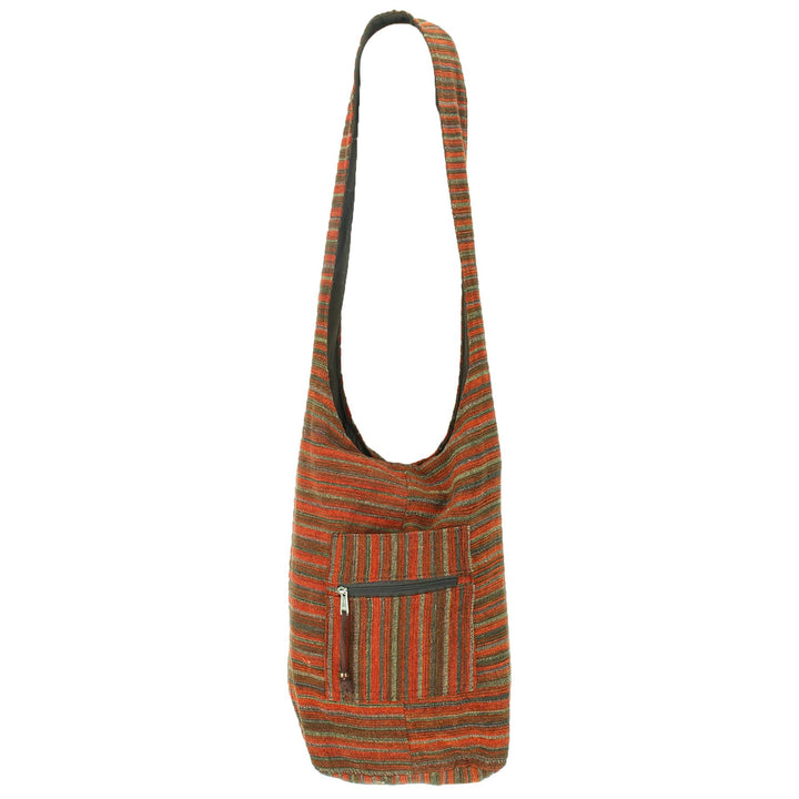 Striped Chenille Sling Shoulder Bag - Red Brown