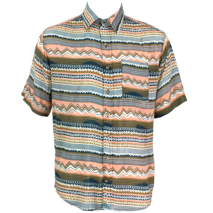 Regular Fit Short Sleeve Shirt - Orange Blue & White Zig Zags