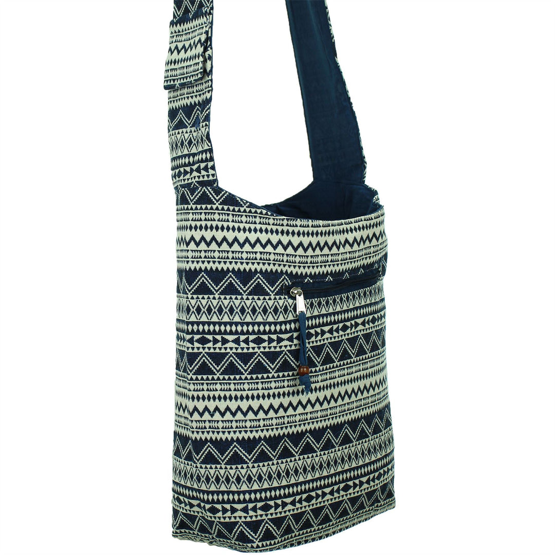 Cotton Canvas Sling Shoulder Bag - Navy