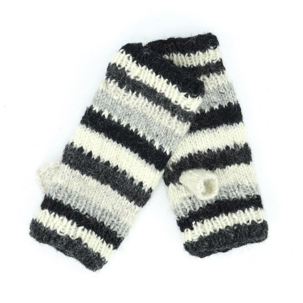 Hand Knitted Wool Arm Warmer - Tik Tik Black White
