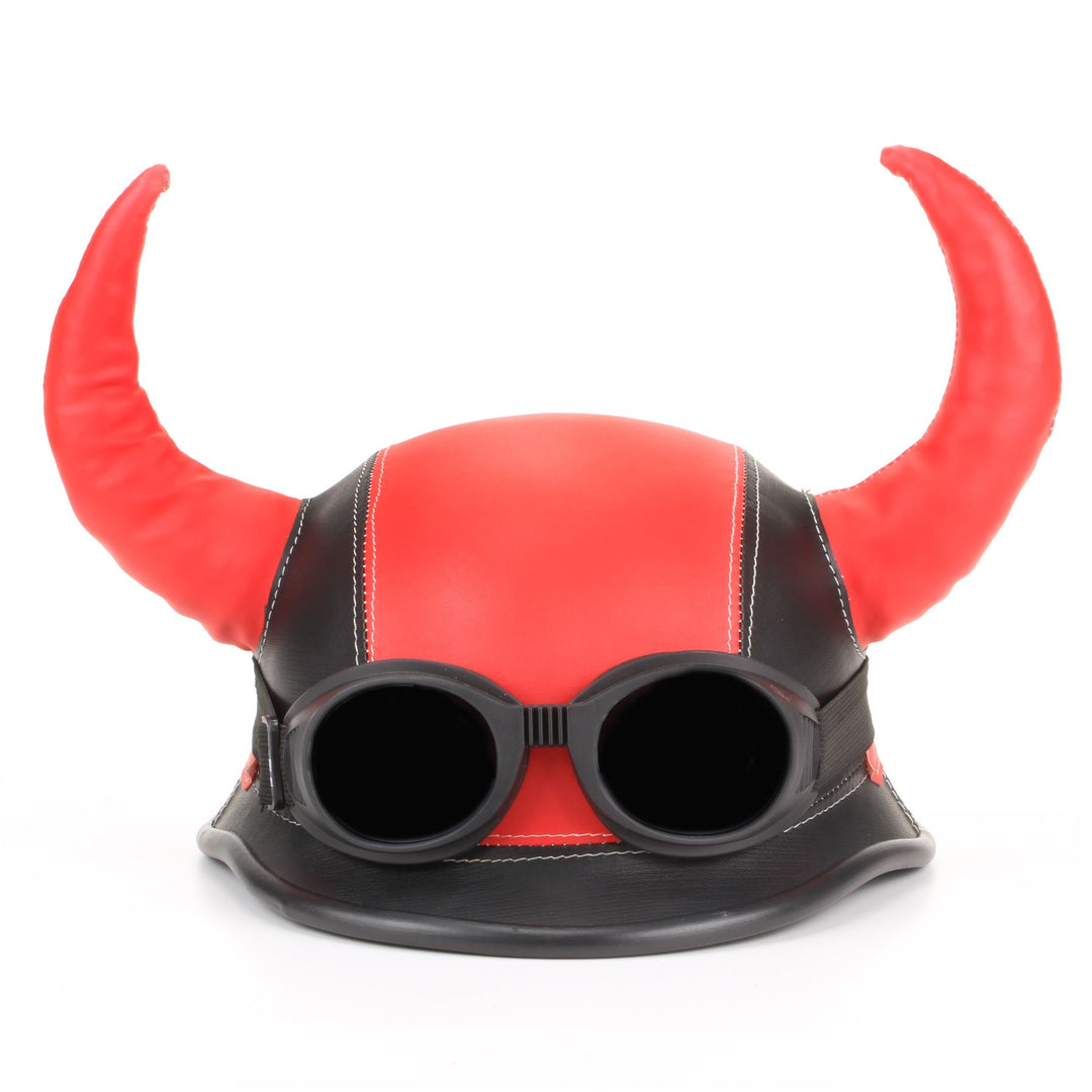 Viking Horned Novelty Festival Helmet with Goggles - Red & Black