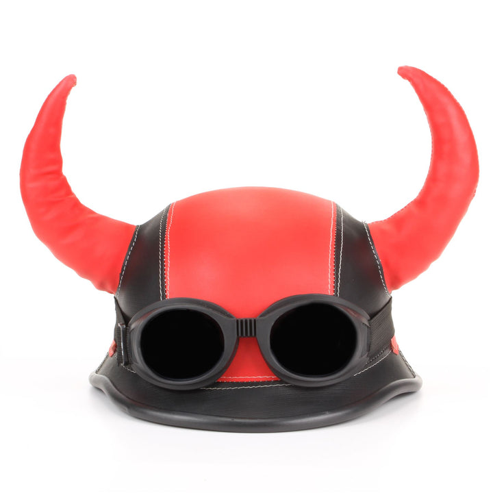 Viking Horned Novelty Festival Helmet with Goggles - Red & Black