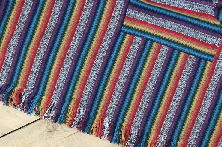 Brushed Cotton Long Hooded Poncho - Rainbow