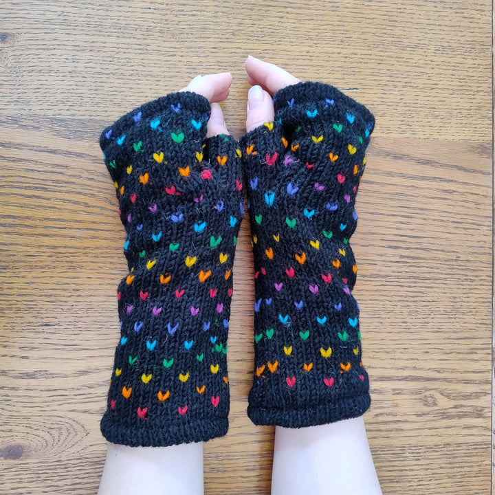 Wool Knit Fleece Lined  Wrist Warmers - Tik Tik Black